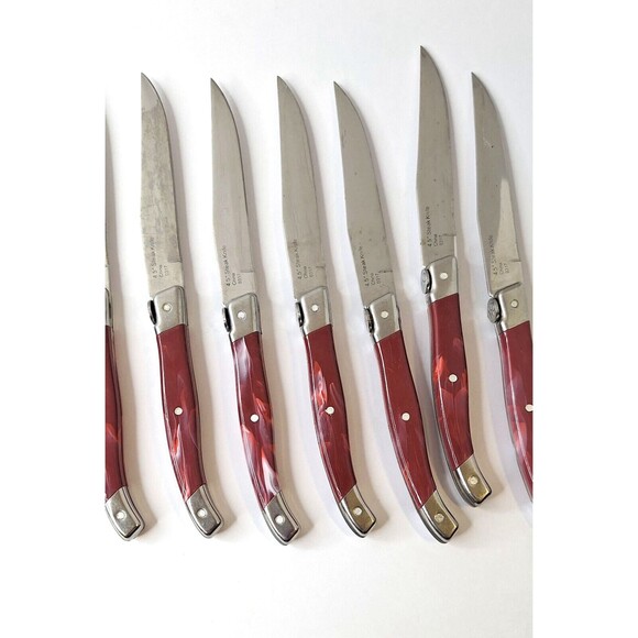 Lot of 11 WOLF GANG PUCK STEAK KNIVES MARBELED 4.5" STEAK KNIVES - Picture 3 of 4